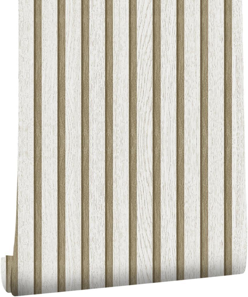 Wallpaper Peel and Stick Wood Grating Stripe Self-Adhesive Wallpaper Faux Wood Contact Paper Wood Slats Self Adhesive Wall Paper PVC Vinyl Film Removable Waterproof (Wood C, 17.3" x 393")