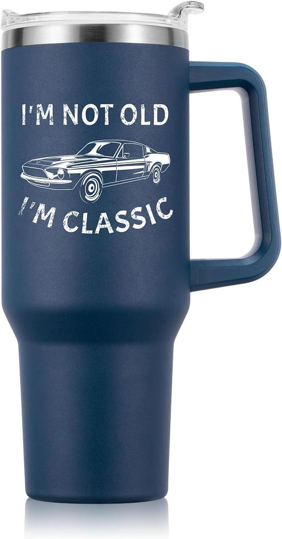 NOWWISH 40oz Tumbler with Handle and Straw for Men, I am Not Old Funny Christmas Gifts for Dad Husband Grandpa, Large Insulated Mug, Stocking Stuffer Idea - Navy Blue
