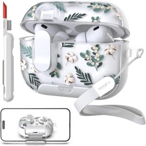 TATOFY for AirPod Pro 3 Case (2025) with Phone Stand Lanyard Lock Cleaning Kit, Compatible with Magsafe, Flowers Hard AirPods Pro 3rd Generation Cover for Women (Green, AirPods Pro 3)