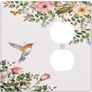Bird Floral Green Leaves Hummingbird 2 Gang Blank Duplex Light Switch Plates Outlet Covers Decorative Electrical Wall Plate Receptacle Switchplate Decorate Plug Cover For Bathroom 4.6 * 4.5 Inch