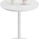 Homleke 16" Round Side Tables, Solid Wood Pillar with Wood Top & Base, Small Drink Accent Table for Living Room, Bedroom, Sofa & Office, Easy Assembly, White