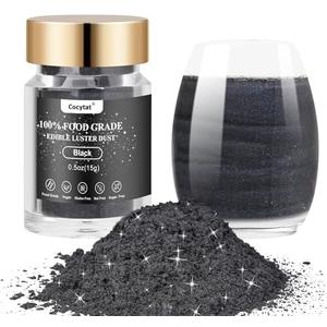 Black Edible Glitter for Cakes, Bulk 15g 0.5oz Black Luster Dust Edible Power Shimmer Food Grade for Drinks Chocolate Cocktails Decoration Baking