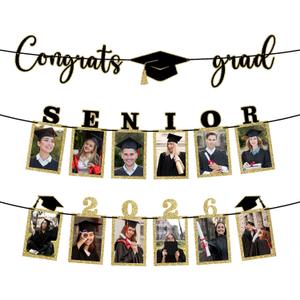 Senior 2026 Graduation Picture Banner Party Decorations, DIY Congrats Grad Grad Photo Banner for High School College Classroom Parties Supplies - Fits photos up to 4"x6" (Senior Black)