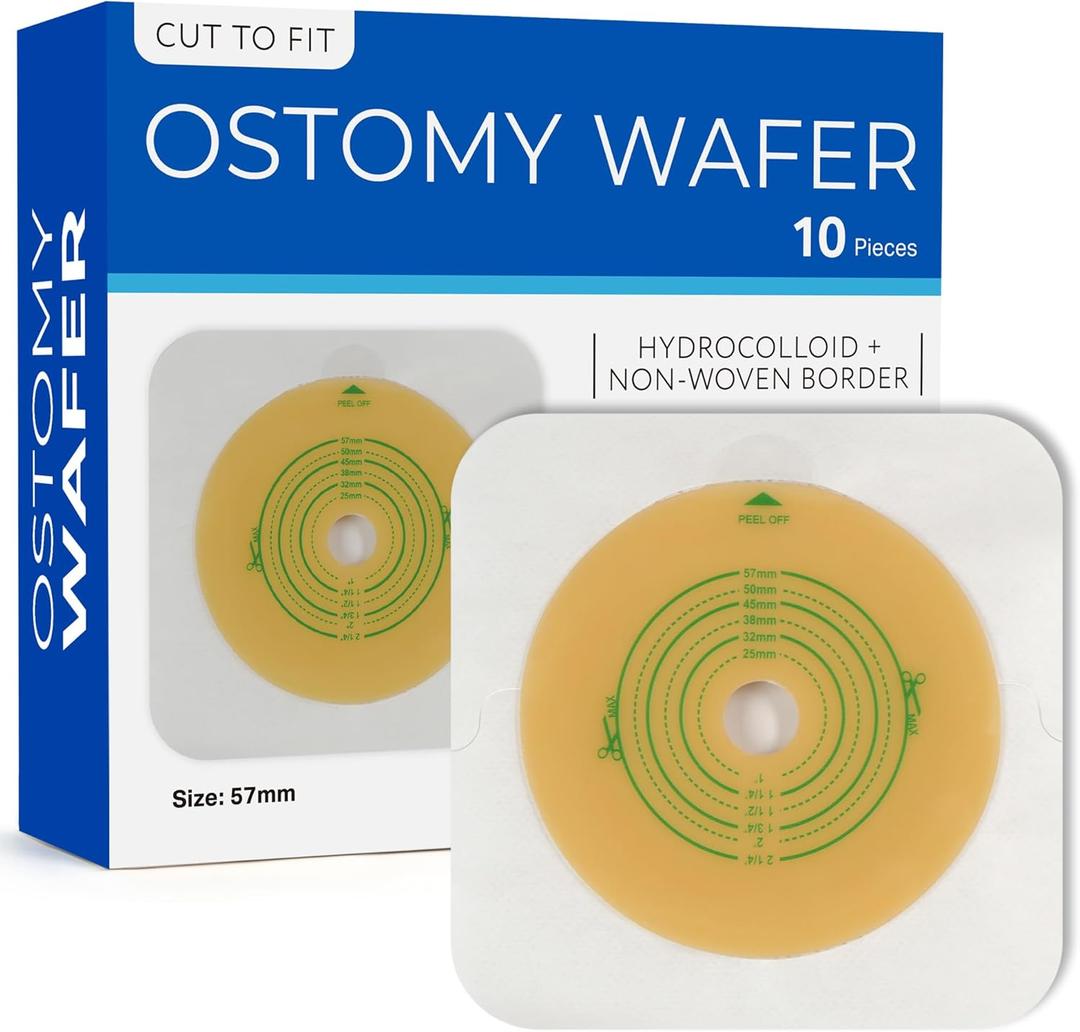 LotFancy Skin Barrier with Non-Woven Border for Two-Piece Drainable Pouch, 10 Pcs Ostomy Wafers for Colostomy Ileostomy Stoma Care, Cut-to-Fit, Ileostomy Supplies