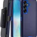 for Samsung Galaxy S25 Plus Case, with HD Tempered Glass Screen Protector, Heavy Duty Shockproof Drop Protective Rugged Tough Durable Phone Cover (with Belt Clip-Dark Blue)