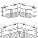 Menbyci 2 Pack Corner Shower Caddy, Adhesive Bathroom Shelf with 8 Hooks, Rustproof Stainless Steel Bathroom Organizer, No Drilling Shower Shelves Basket Wall Storage Rack Shampoo Holder (Silver)