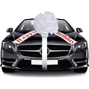 WILLBOND Large Happy Birthday Car Bow for Vehicle, 20 Inches, White