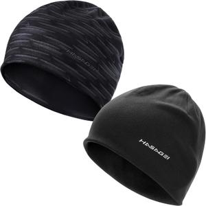 Beanies Skull Caps for Men, Women Warm Helmet Liner Cycling Cap Soft Lightweight Beanie Hat Antistatic Running Beanie (Black+stripe)