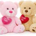 MaoGoLan Bulk Valentines Teddy Bear Stuffed Animal with Red Heart, I Love You Small Teddy Bears Plush in Bulk, 12" Valentines Bear Gift for Gift, Girlfriend, Girls,Kids, Decorations,Pink and Brown