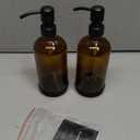 Vine Creations Amber Glass Soap Dispenser, 2 Pack Kitchen Soap Dispenser Set with Stainless Steel Pump, 16 oz Dish Soap and Hand Soap Dispensers for Bathroom with Waterproof Labels (Amber Bottle / Matte Black Pump)