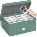 Decorative Photo Storage Box - Linen Photo Box Organizer with Dividers, Fits Holds Up to 1700 Pictures and 5x7 Photos, Memory Keepsake Organizer for Photos, Scrapbook Supplies, Cards, Stamps (Green)