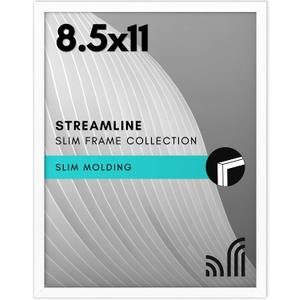 Americanflat 8.5x11 Picture Frame with Shatter-Resistant Glass - Streamline Collection - Thin Border Photo Frame for Tabletop and Wall Display - Hanging Hardware and Easel Stand Included - White