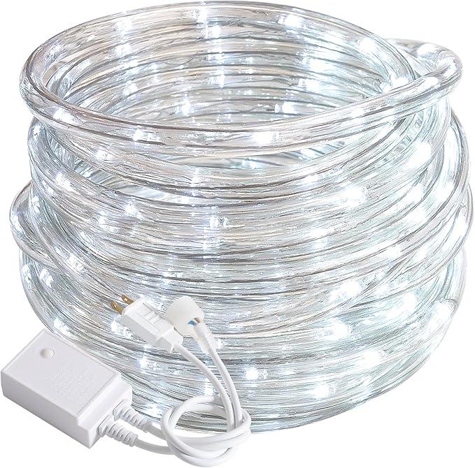 Waterproof LED Rope Lights, Connectable & Flexible with 8 Modes, Outdoor Lighting for Deck, Garden, Pool, Patio & Christmas Decor (White, 66ft)