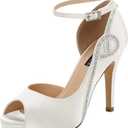 ERIJUNOR Women Peep Toe Side Open Rhinestones Comfortable Platform Satin Bridal Wedding Party Shoes (White) 8