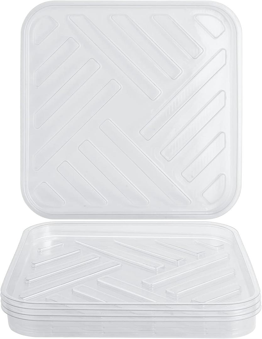Idyllize 5 Pack 13 Inch of Plastic Plant Saucer, Square Clear Drip Trays for Indoors & Outdoor Plants, Durable Thick Saucer for Flower Pot 