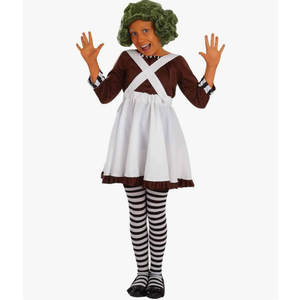 fun shack Girls Oompa Loompa Costume Kids Chocolate Factory Worker Dress Outfit, L
