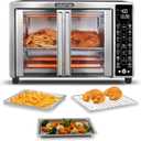 Gourmia French Door Air Fryer – 25 Qt Large Capacity Convection Oven, Fryfroce 360°, Digital Display with 17 Cooking Presets, Bake, Toast, Roast, Dehydrate, Fits 12” Pizza