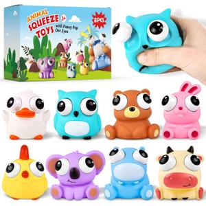 8 Pack Animal Squishy Fidget Toys, Cute Squishies Toys for Kids Adults, Pop Out Eyes Toy, Popping Eye Stress Relief Toy, Easter Basket Stuffers, Party Favors, Goodie Bag Stuffers and Classroom Prizes, Small