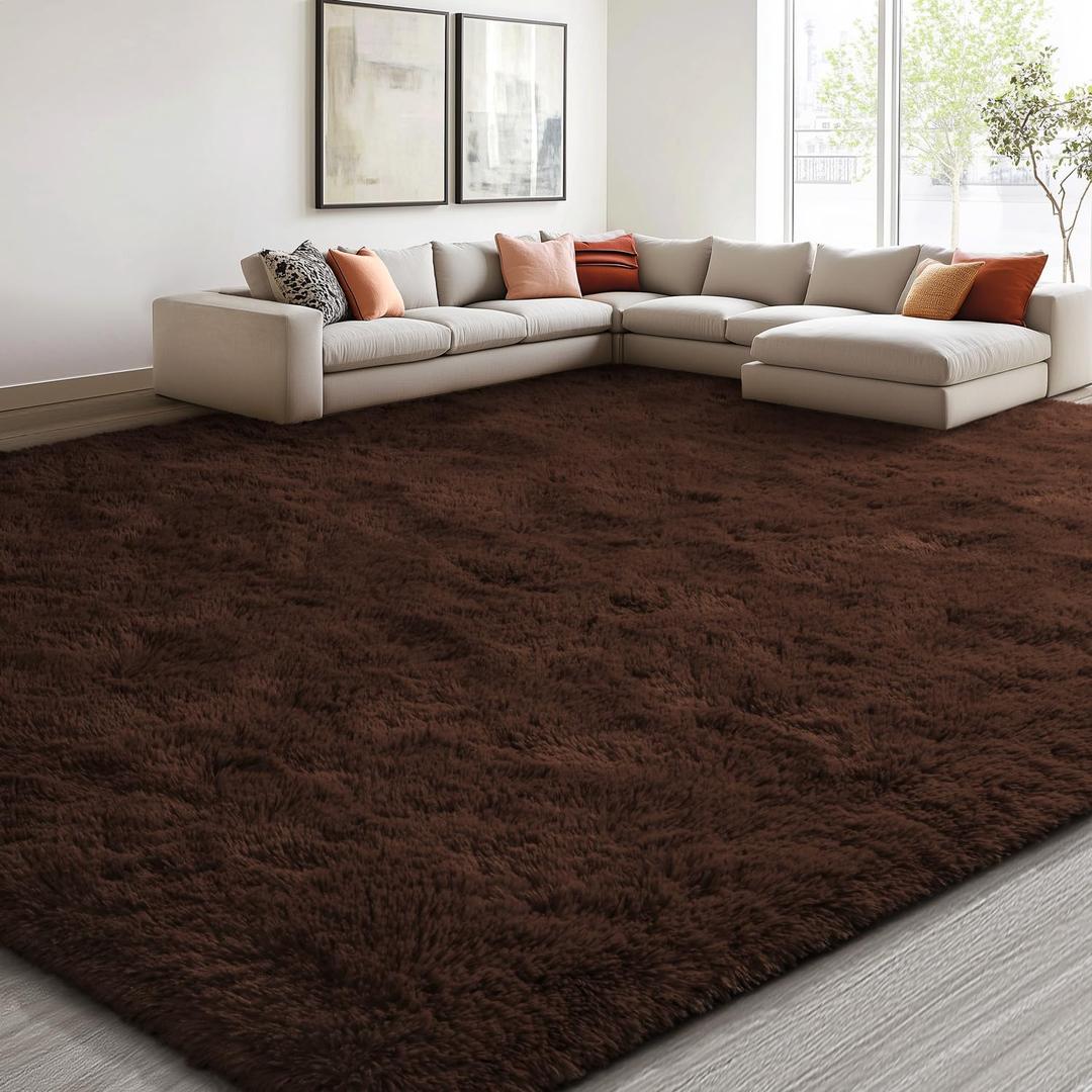 EVOIONOS 7x10 Washable Large Area Rug for Living Room, Fluffy Shag Rug for Bedroom, Ultra Soft Plush Non Slip Carpet for Indoor Floor Bedside Nursery Kids Girls Room Dorm, Home Decor Aesthetic Coffee
