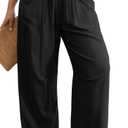 TARSE Womens Linen Wide Leg Pants Baggy Lounge Drawstring Waist Harem Pants Casual Summer Beach Trousers (Black, L)