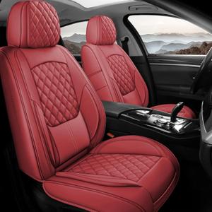 Car Seat Covers Full Set, 5 Seats Universal Waterproof Leather Vehicle Cushion for Automotive Front and Rear, Protectors Fit for Most SUV Truck Sedans Pick-up, Airbag Compatible (Red)