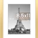 upsimples 8.5 By 11 Picture Frame, Display Pictures 6x8 with Mat or 8.5 x 11 Without, Wall Hanging Photo Frames, Gold, 1 Pack