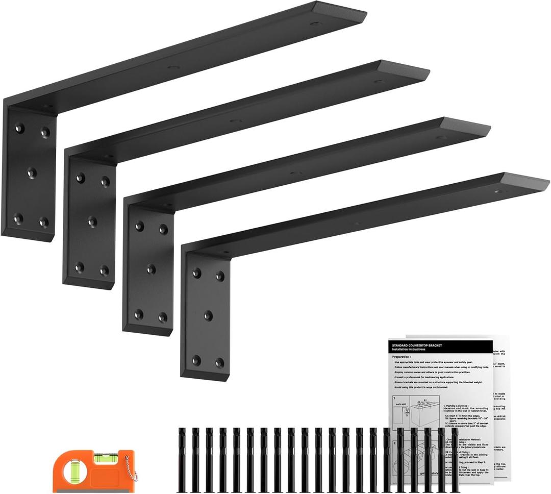 LEOPO 20" Countertop Support Brackets 4 Pack, 3/8" Thick Heavy Duty Standard Front Mounted L Countertop Support Bracket for Shelves,Bracket for Quartz/Granite/Wood/Concret/Laminate Countertops