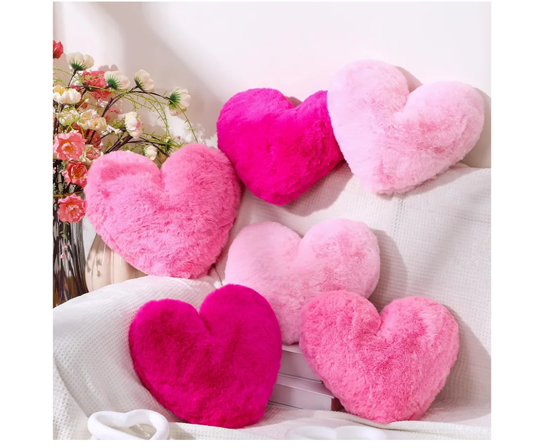Liliful 3 Pcs Faux Rabbit Fur Heart Pillows Valentines Fluffy Heart Throw Pillows Cute Couch Cushion Soft Decorative Throw Cushion for Bed Sofa Girls Women(12 x 11 Inch, Lively Color)