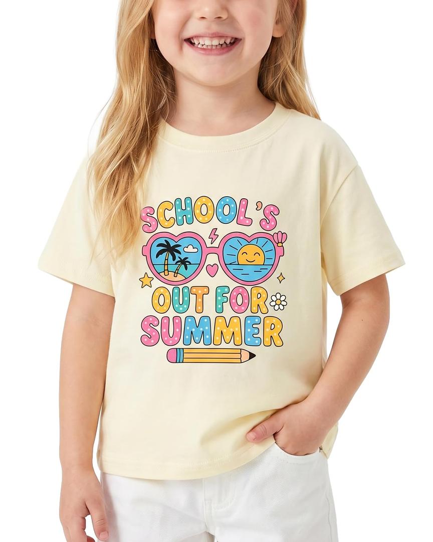 Last Day of School T-Shirt for Kids Toddler Funny Short Sleeve Tee Girls Boys Cotton 2T-8T (Yellow)