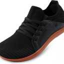LeIsfIt Womens Walking Shoes Wide Toe Barefoot Shoes Breathable Minimalist Zero Drop Sneakers (7.5 Wide, C-black/Gum)