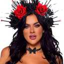 Yalice Black Frida Flower Headband Halloween Gothic Headpiece Day of the dead Floral Crown for Women