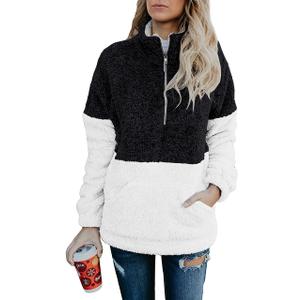 BTFBM Sherpa Fall Quarter Zip Pullover Women,Black,L (Black, L)
