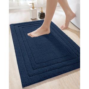 DEXI Bathroom Rug 24x16, Ultra Soft Absorbent Bath Mats for Bathroom, Shower Floor Bathmat Non Slip, Washable Bath Rugs Carpet for Tub, Sink, Navy