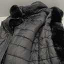 Bellivera Women Faux Leather Winter Trendy Puffer Jacket Water-Resistant Thicken Bubble Coat with Fur Hood and Belt (Coal Black, XL)