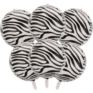 22 Inch Pack of 6 Zebra Balloons Big Zebra Print Animal Balloons for Birthday Party Decorations 4D Black and White Print Inflatable Foil Balloons for Wild Party Kids Girls Boys Adults Birthday