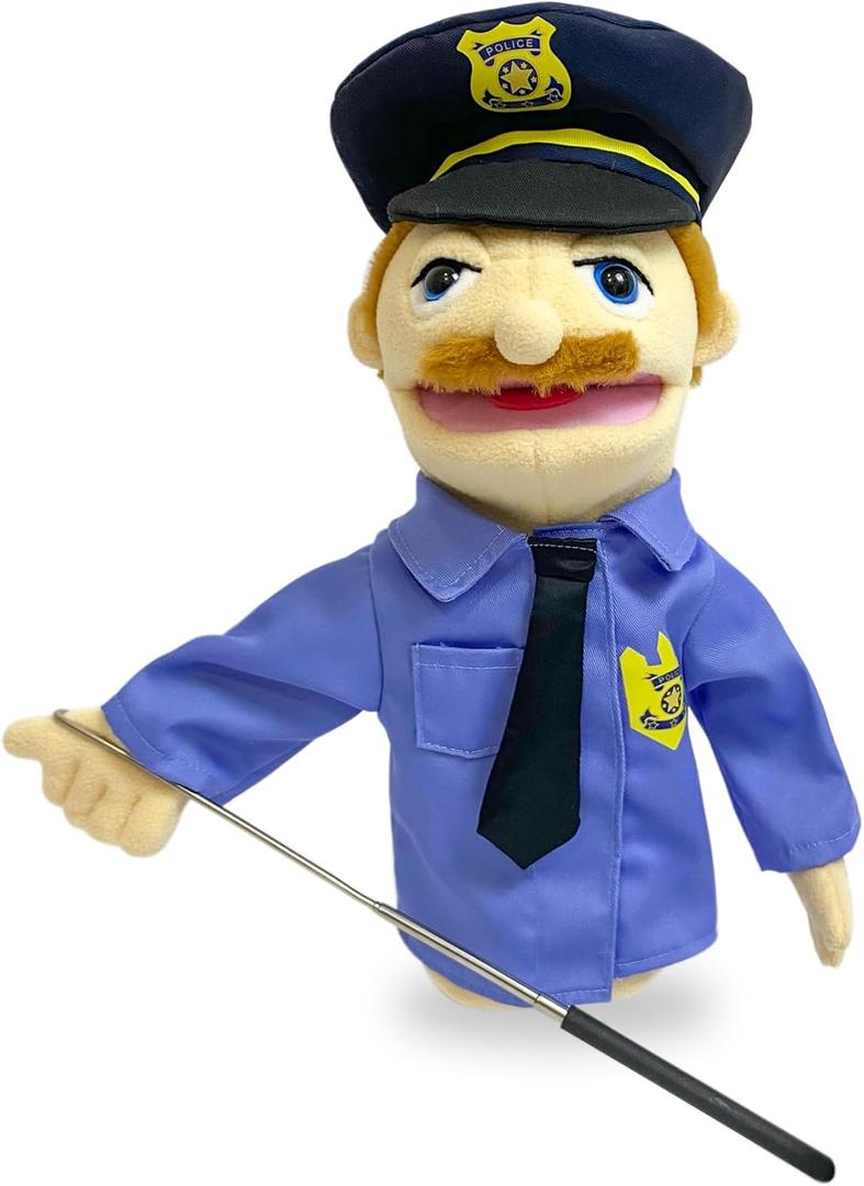 16"Puppets Entriloquist Puppet,Hand Puppets for Kids Plush Policeman Puppets for Adults with Removable Mouth Puppe t for Kids Ages 4-8Hand Puppet for Adults with Scalable Pupp et Control Rod