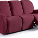 Ruaozz Recliner Sofa Covers Recliner Chair Covers Couch Covers for Reclining Couches with Pockets Washable Furniture Protector with Elastic Bottom (3 Seater, Wine)