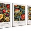 William Morris Canvas Wall Art Set of 3, Vintage Flower and Bird Animal Poster Print Wall Decor Aesthetic, Artist Canvas Painting Flower Wall Art for Bedroom Home Living Room Wall Decor - Framed (Canvas 16x24 in)
