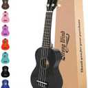 Strong Wind Soprano Ukulele 21 Inch Basswood Ukeleles for Beginners Four Strings Hawaiian Guitar Christmas Ukulele for Adults Teenagers, Black