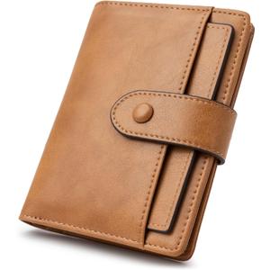 Alldaily Small RFID Blocking Leather Wallet for Women, Bifold with 10 Card Slots and Zipper Pocket (Brown)