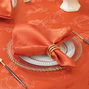 SASTYBALE Fall Cloth Napkins Washable, Jacquard Napkins with Pumpkins and Vines Design, 4 Pieces Napkins Set for Thanksgiving Harvest Holidays Party (Square, 20" x 20", Rust)