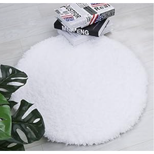 Seavish Shag Bathroom Rug, Non Slip Microfiber Soft Absorbent Shower Mats Washable Bath Rug Runner Floor Door Carpet 2ft Round inches, Luxury White 