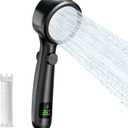 Filter Shower Head, Shower Head with Temperature Display and Filter, High Pressure Water Flow and Multiple Spray Modes (Black)