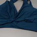 GRAPENT Bikini Tops for Women Twist Front Ruched Bathing Suit Adjustable Crisscross Back Cropped Tankini Swim Top Only (Medium, Dark Lake Green)