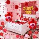 2 x Red Valentines Day Decorations Set, I Love You Banner 1000Pcs Rose Petals Red Pink Heart Hanging Streamer Foil Balloons Paper Pompom Foil Curtain for Wedding Romantic Anniversary Party Decor