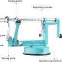 Apple Peeler Corer, Long lasting Chrome Cast Magnesium Alloy Apple Peeler Slicer Corer with Stainless Steel Blades and Powerful Suction Base for Apples and Potato(Blue) (Teal)