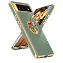 LeYi for Google Pixel 6 Phone Case: 360° Rotatable Ring Holder Magnetic Kickstand, Plating Rose Gold Edge Protective for Google Pixel 6 Case, L-Green