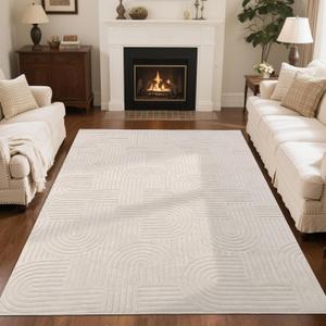 SHACOS Soft Cozy Fluffy Arch Pattern High-Low Pile Textured Area Rug 5'3"x7'3" Non Slip Washable Modern Geometric Rug Stain Resistant Contemporary Carpet for Living Room Bedroom Dining Room, Beige SHACOS Soft Cozy Fluffy Arch Pattern High-Low Pile Textured Area Rug 5'3"x7'3" Non Slip Washable Modern Geometric Rug Stain Resistant Contemporary Carpet for Living Room Bedroom Dining Room, Beige