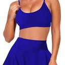 Pink Queen Women's High Waisted Bikini Set Two Piece Swimsuit Scoop Neck Spaghetti Straps Swim Skirt Bathing Suit