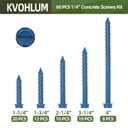 1/4" Hex Head Concrete Screws Anchor Kit, 60 PCS Blue Concrete Screws for Masonry, Cement, Block, Brick or Stucco